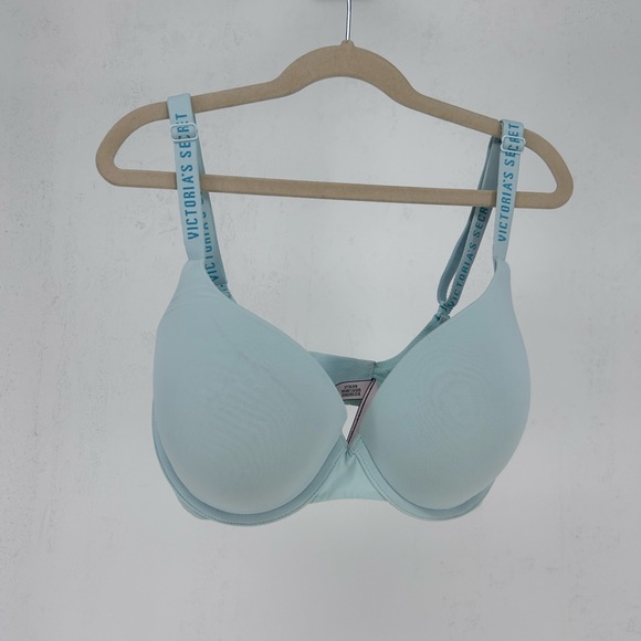 Victoria's Secret Other - Victoria's Secret T-Shirt Push Up Bra Aqua Blue Logo Straps  Size 32DDD